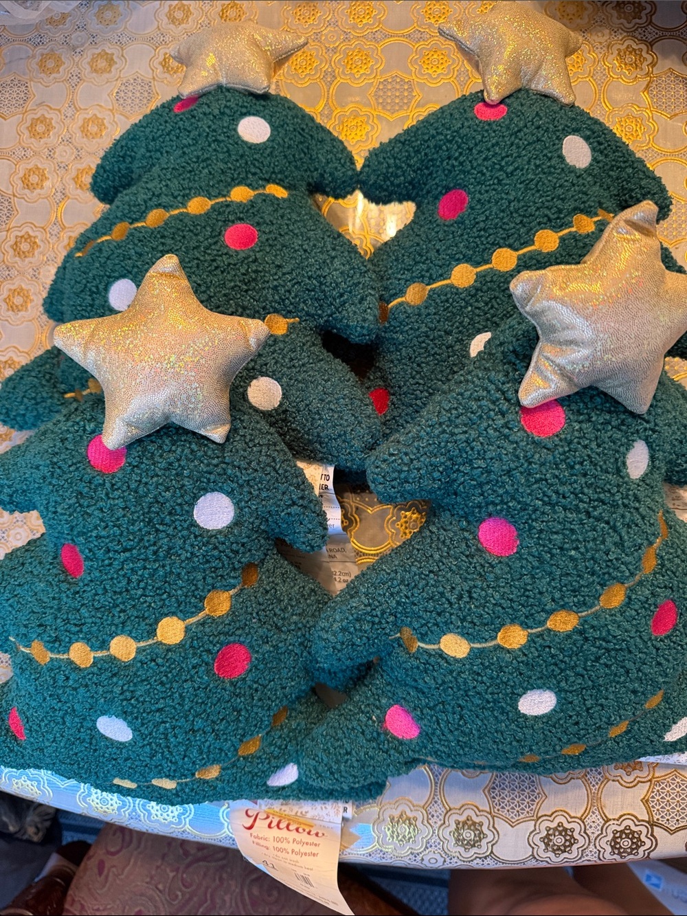 Plush Christmas Tree Pillow with Gold Star Topper